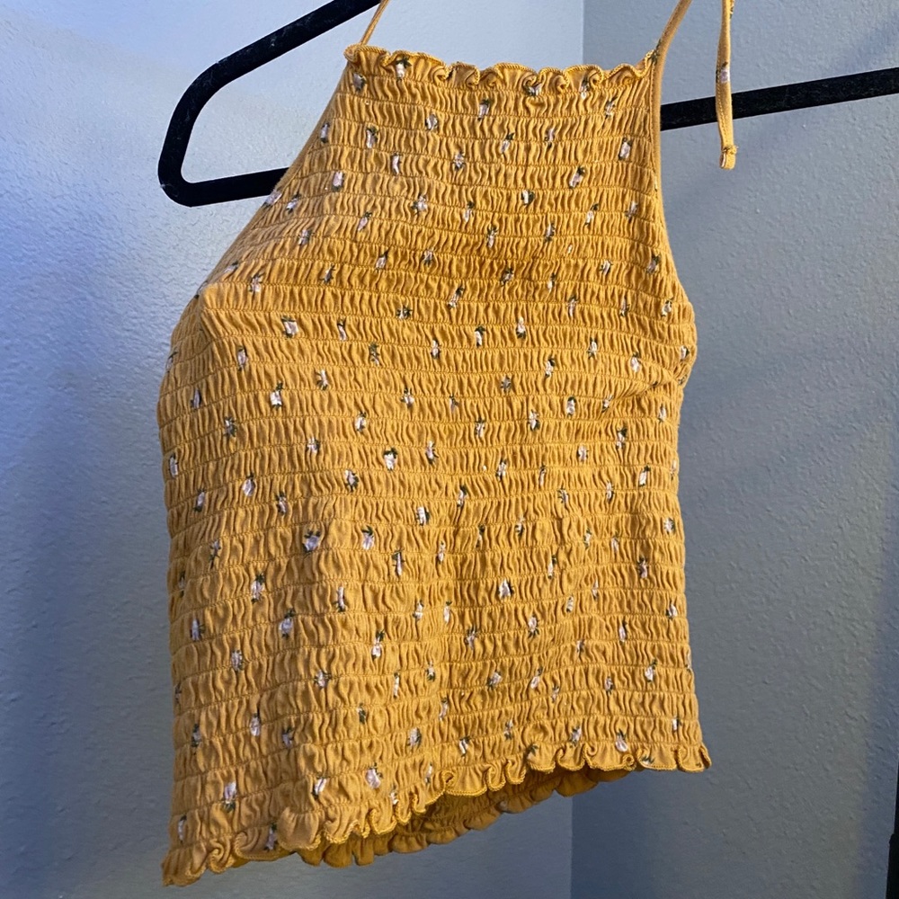 AE yellow floral halter top